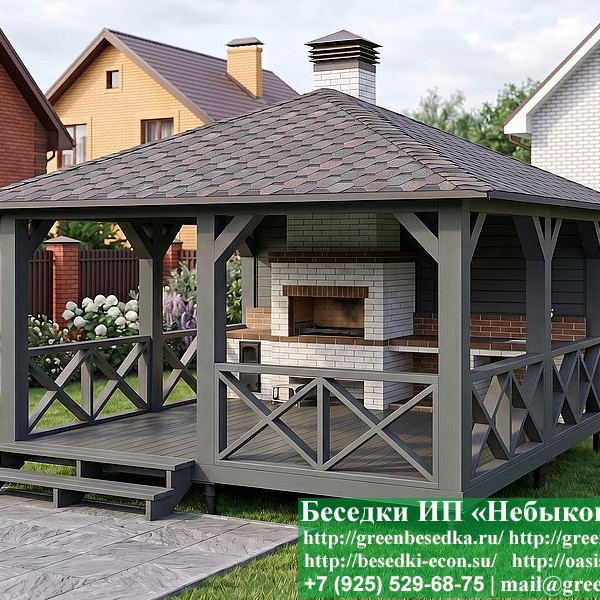Летняя Беседка Для Дачи С Мангальной Зоной-Барбекю 4х5