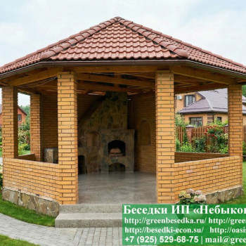 Беседка Из Кирпича С Мангальной Зоной Барбекю. Вариант № 1