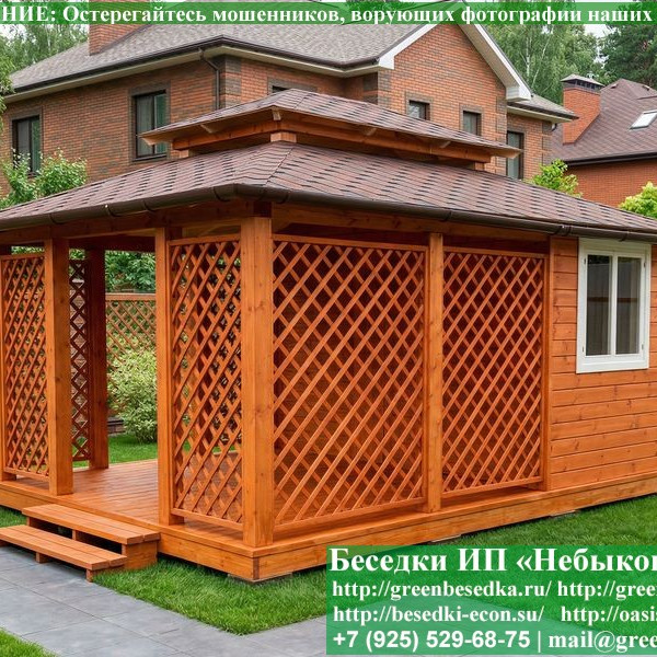 Беседка Для Дачи В Японском, Китайском Стиле С Хозблоком 4х5