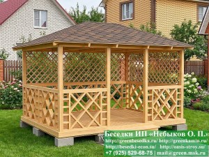 Летняя Деревянная Беседка Для Дачи С Узором Кристаллической Решетки 3х4