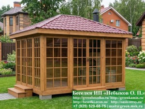 Застекленная Беседка С Панорамными Деревянными Окнами 3х4