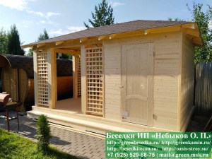 3x5shozblk24-02_300x225 image Беседка 'Минишатер с хозблоком 3х5'. Из бруса 140х140 мм. Хозблок справа. 2 входа в беседку. 1 деревянная дверь в хозблок