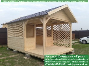 3x5snavesom20.02.800_300x225 image Беседка 'Домик с навесом 3х5'. Вход по центру. Без пергол перед входом. Задняя 3 метра глухая. Пергола по 2-х метровой стороне навеса