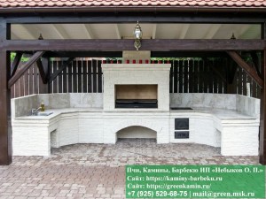 belyj-barbeku-015_300x225 image Навес под мангальную зону барбекю. Угловой комплекс барбекю под навесом